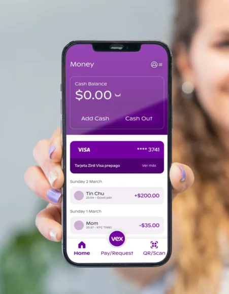 Aplicación móvil Vex Wallet para remesas desde USA y manejo de saldo cripto